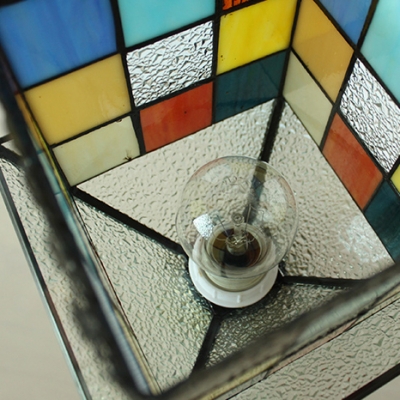 Tiffany Grid House Pendant Light 4 Lights Stained Glass Ceiling Pendant for Dining Table
