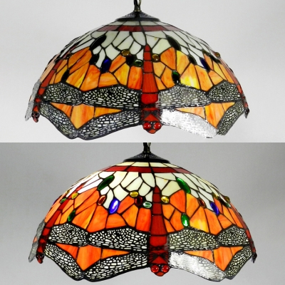 Tiffany Style Dragonfly Pendant Light with Dome Shade 1 Light Stained Glass Hanging Light for Hotel