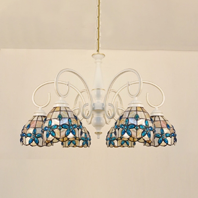 Tiffany Style Floral Chandelier Shell 3/6/8 Lights Beige Suspension Light for Bedroom Bathroom