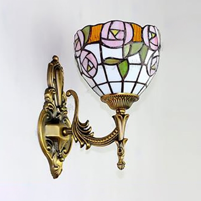 Tiffany Style Rose Sconce Light Stained Glass 1 Light Wall Lamp for Living Room Foyer