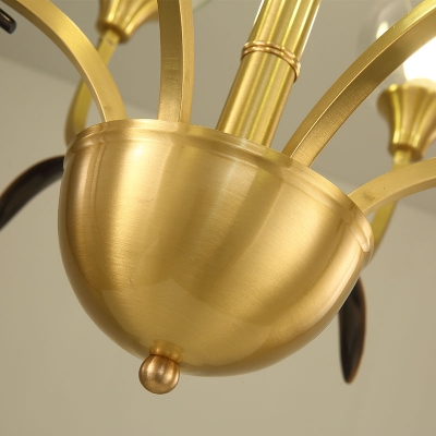 Traditional Brass Suspension Light Plant Shape 3/6 Lights Metal Hanging Light for Bedroom