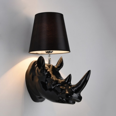 Traditional Tapered Shade Wall Light 1 Light Resin Sconce Lamp with Rhinoceros in Black/White for Hotel
