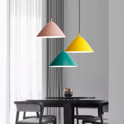 Triangle Restaurant Hanging Light Aluminum 1 Light Macaron Loft Pendant Light in Blue/Green/Pink/Yellow