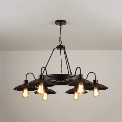 Vintage Black Chandelier Scalloped Edge 6 Lights Edison Bulb Hanging Light for Restaurant