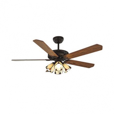 Wood 4 Blade Led Ceiling Fan 4 Heads 42 48 Inch Vintage Semi Flush