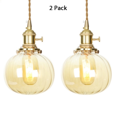 1/2 Pack Bathroom Melon Ceiling Lamp Amber Glass 1 Light Simple Style Hanging Light with Adjustable Cord