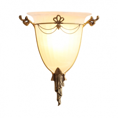 1 Light Bell Shade Sconce Light Colonial Style Frosted Glass Wall Light in White for Bathroom