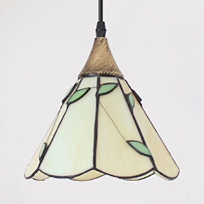 1 Light Conical Hanging Light Traditional 8 Inch Glass Pendant Light with Green Leaf for Kitchen