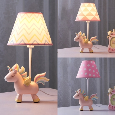 1 Light Unicorn LED Desk Lamp with Tapered Shade Lovely Resin Reading Light in Blue for Girl Bedroom
