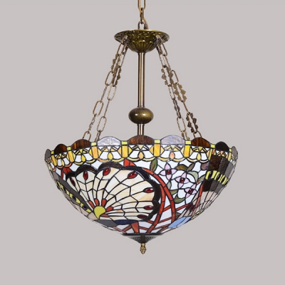 3 Lights Dome Pendant Light Tiffany Style Stained Glass Chandelier for Bedroom Foyer