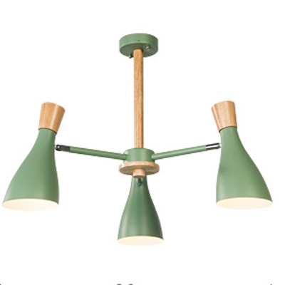 3 Lights Horn Chandelier European Style Metal Light Fixture in Green for Kitchen