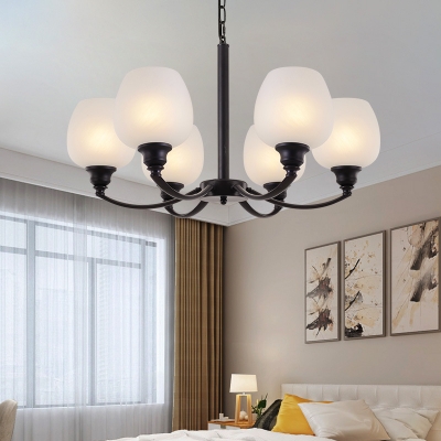 5/6/8 Lights Bud Ceiling Light Simple Style Frosted Glass Metal Chandelier in White for Bedroom