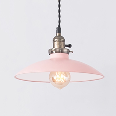 Antique Style Blue/Pink Ceiling Light Domed Shade 1 Light Metal Hanging Lamp for Study Room