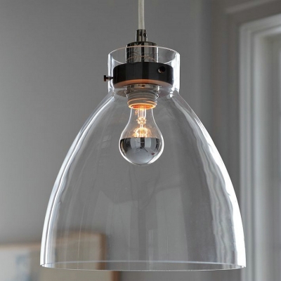 Dining Room Domed Shade Hanging Light Clear Glass One Light Simple Style Suspension Light