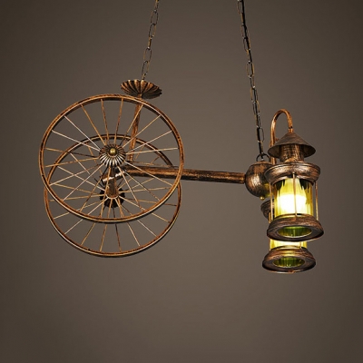 Old American Car Restaurant Chandelier Metal 2 Light Antique Kerosene Hanging Light in Aged Brass
