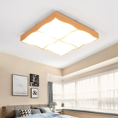 Wood Curve Rectangle LED Flush Light Contemporary Ceiling Lamp in Warm/White for Study Room