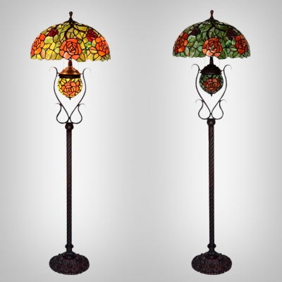 3 Lights Daisy/Grape/Rose Floor Lamp Tiffany Elegant Style Stained Glass Floor Light for Bedroom
