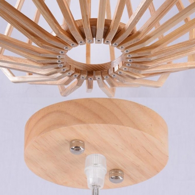 Rustic Style Diamond Hanging Light Wood 1 Light Beige Pendant Lamp for Restaurant Study Room