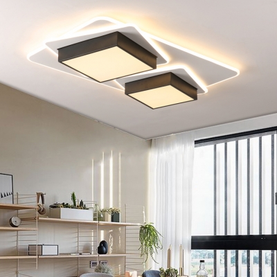 Living Room 2-Square Flush Ceiling Light Acrylic Contemporary Black Ceiling Lamp with Warm/White Lighting