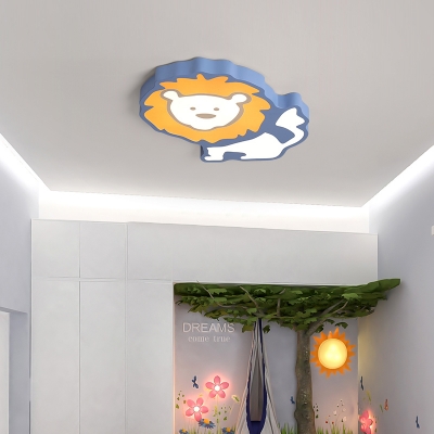 Acrylic Lion LED Flush Light Lovely Blue/Pink/White Ceiling Light in Warm/White for Kindergarten