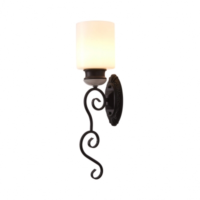 American Rustic Cylinder Shade Wall Lamp Metal One Light Black Sconce Light for Living Room