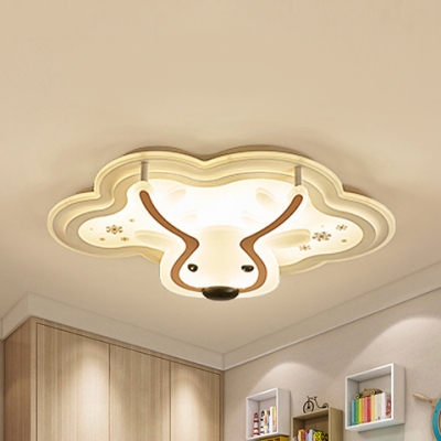 Animal Deer Head Ceiling Mount Light Metal LED Flush Light in Warm&White/White for Child Bedroom