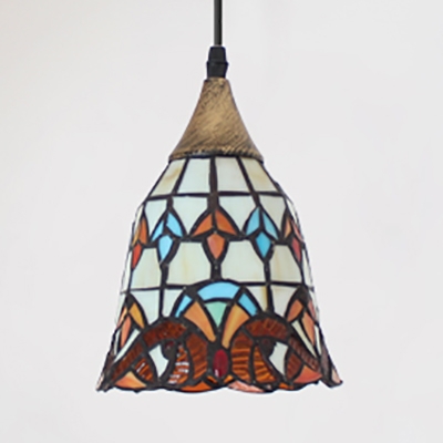 Antique Style Multi-Color Pendant Light Bell Shade 1 Light Glass Hanging Light for Restaurant