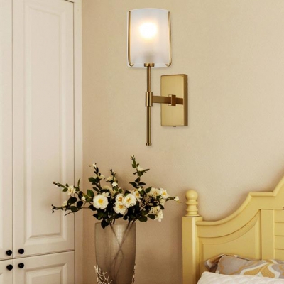 Bedroom Stair Cylinder Shade Wall Light Frosted Glass 1 Light Modern Brass Sconce Lamp