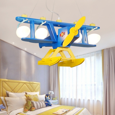 Blue Gilder LED Pendant Light Eye-Caring 4 Heads Frosted Glass Pendant Lamp for Boys Bedroom