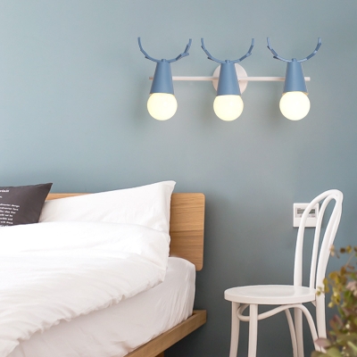Candy Colored Antlers Sconce Lamp 3 Lights Lovely Metal Wall Light for Boy Girl Bedroom