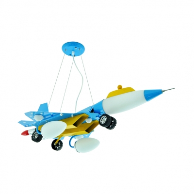 Cartoon Airplane Shape Hanging Light Metal Glass Ceiling Pendant in Light Blue for Child Bedroom