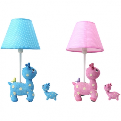 Cartoon Giraffe Desk Lamp Resin 1 Light Blue/Pink Dimmable Plug In Night Light for Bedroom