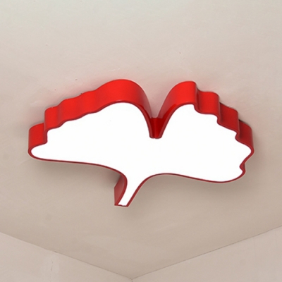 Cartoon Leaf Shape Ceiling Lamp Acrylic Blue/Red Flush Mount Light for Boys Girls Bedroom