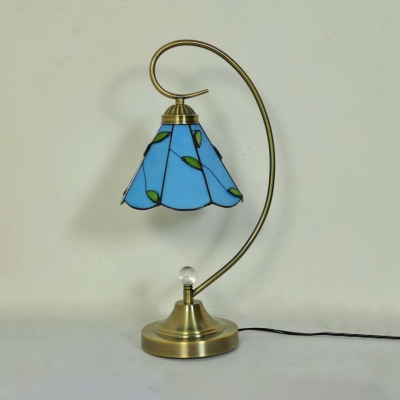 Cone Bedroom Table Light with Leaf Simple Style Art Glass 1 Light Night Light in Beige/Blue