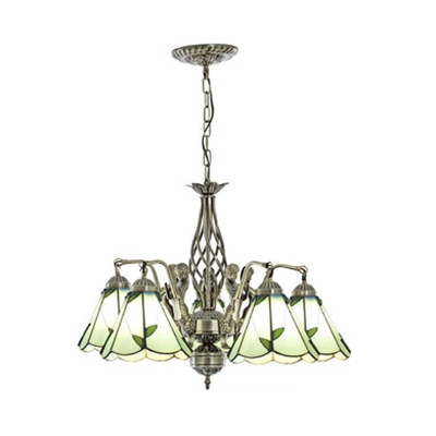 Cone Shade Bedroom Pendant Lamp with Mermaid Decoration Glass 5 Lights Rustic Style Chandelier