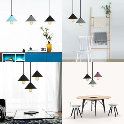 Cone Shade Dining Room Pendant Light Metal & Edison Bulb 1 Light Macaron Loft Pendant Lamp