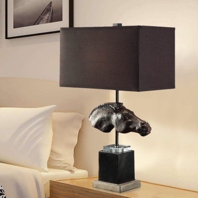 Contemporary Black Table Lamp Rectangle 1 Light Fabric Desk Light with Horse Head for Hotel