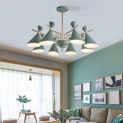 Contemporary Horn Chandelier Metal 8 Lights Macaron Pink/Green Pendant Light for Living Room
