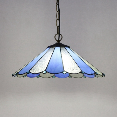 Contemporary Umbrella Shade Ceiling Pendant 1 Light Glass Hanging Light in Blue for Study Room