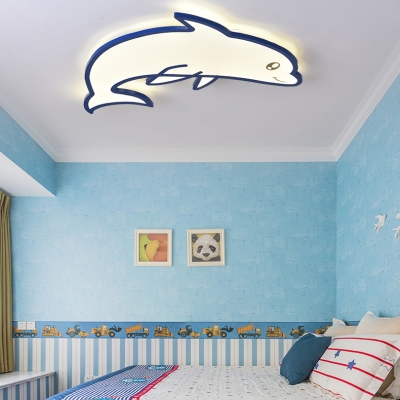 Dolphin Kid Bedroom Ceiling Mount Light Acrylic Animal LED Flush Light in Warm/White/Third Gear