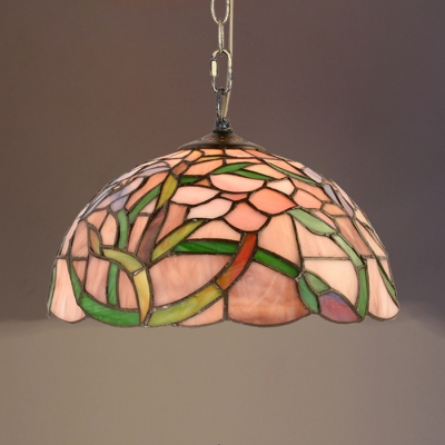 Dome Shade Hanging Light with Bloom Tiffany Rustic Pendant Light for Restaurant Living Room