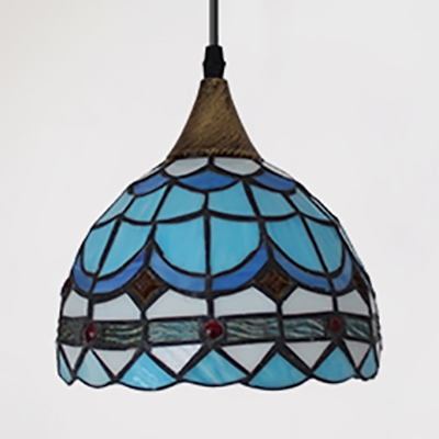 Domed Shade Pendant Light 8 Inch Tiffany Style Glass Hanging Lamp for Stair Dining Room