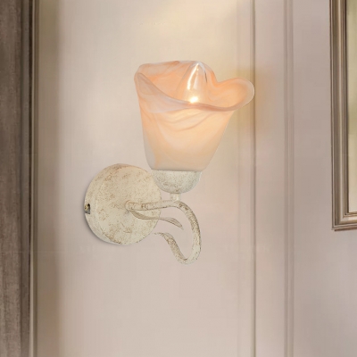 Frosted Glass Floral Theme Wall Sconce Bedroom 1 Light Antique Style Sconce Light in White