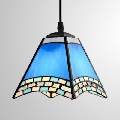 Glass Craftsman Pendant Light Tiffany Nautical Style Suspension Light in Blue for Dining Room