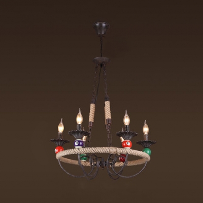 Colonial Style Candle Chandelier Rope 3 Lights Bronze Pendant Light with Billiard for Hallway