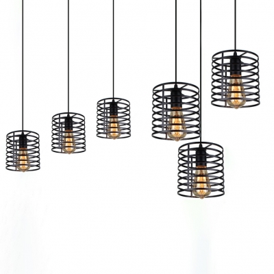 Hollow Cylinder Dining Room Pendant Light Metal 3 Heads Industrial Hanging Lamp in Black Finish
