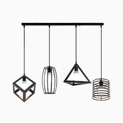 Industrial Black Pendant Light with Cage 4 Lights Metal Ceiling Lamp for Living Room Cafe