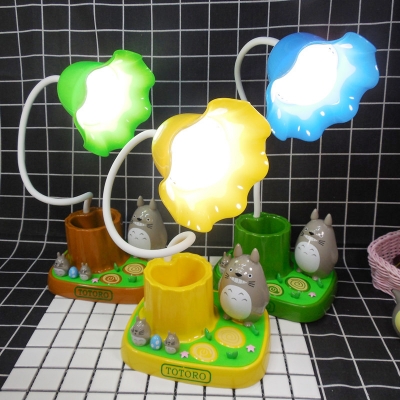 Kid Bedroom Third Gear Desk Light Touch Control Blue/Green/Yellow Flower LED Reading Light with Pen Holder