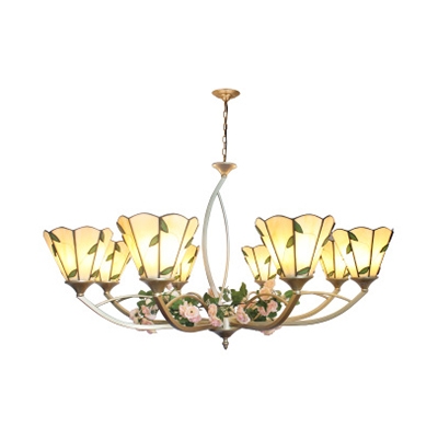Leaf/Sunflower Hanging Light 6/8 Lights Tiffany Rustic Stained Glass Chandelier for Dining Room