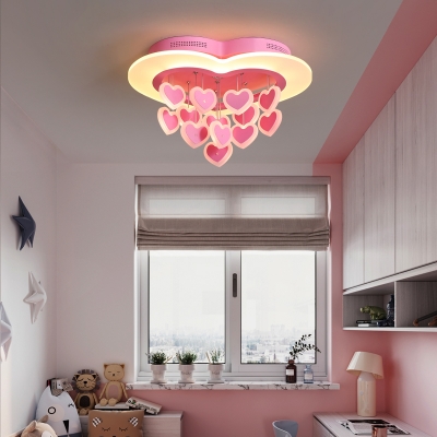 Lovely Heart LED Ceiling Mount Light Metal Pink/White Ceiling Lamp for Girls Bedroom